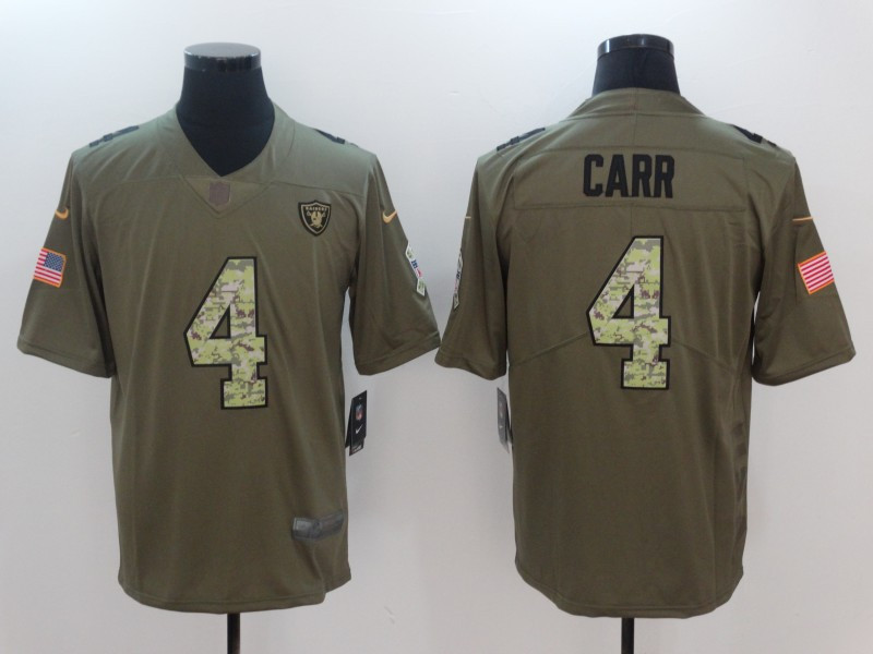 Raiders 4 Derek Carr Olive Camo Salute To Service Limited Jersey