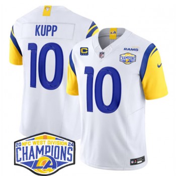 Nike Rams 10 Cooper Kupp White 2024 NFC West Champions with C Patch F.U.S.E. Vapor Limited Men Jersey