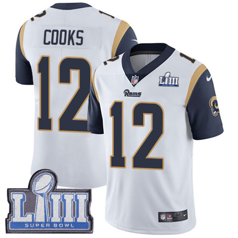 Rams 12 Brandin Cooks White 2019 Super Bowl LIII Vapor Untouchable Limited Jersey