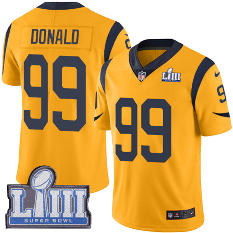  Rams 99 Aaron Donald Gold Youth 2019 Super Bowl LIII Color Rush Limited Jersey