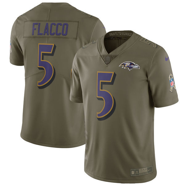 Ravens 5 Joe Flacco Youth Olive Salute To Service Limited Jersey