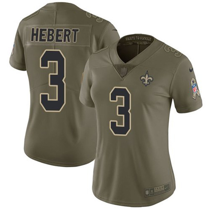 Saints 3 Bobby Hebert Olive Women Salute To Service Limited Jersey