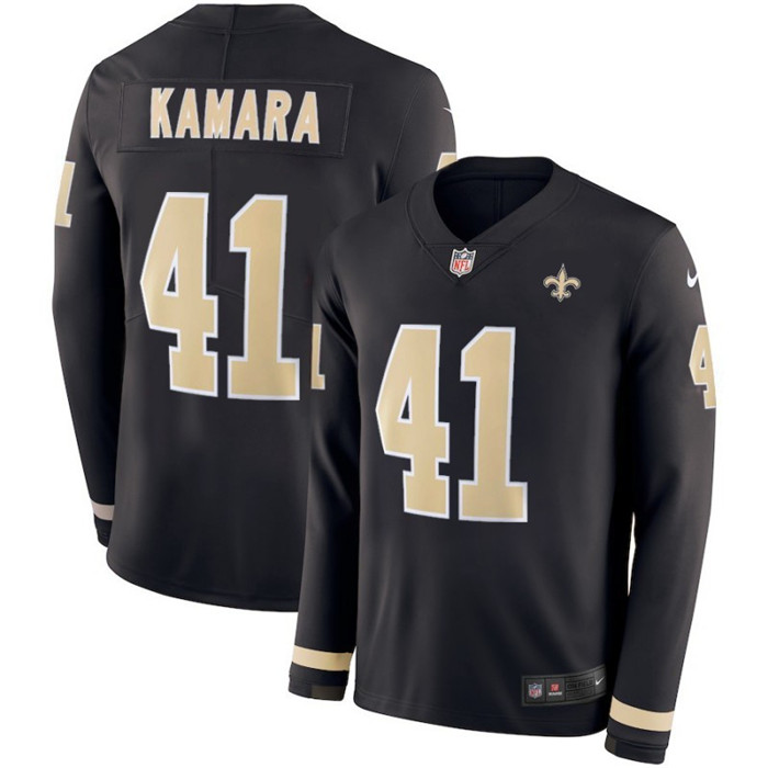 Saints 41 Alvin Kamara Black Therma Long Sleeve Jersey
