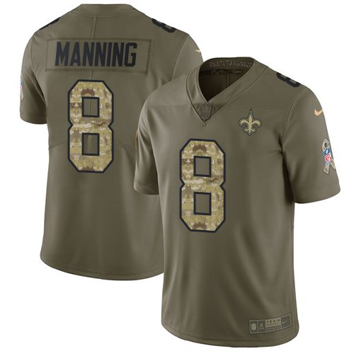 Saints 8 Archie Manning Olive Camo Salute To Service Limited Jersey