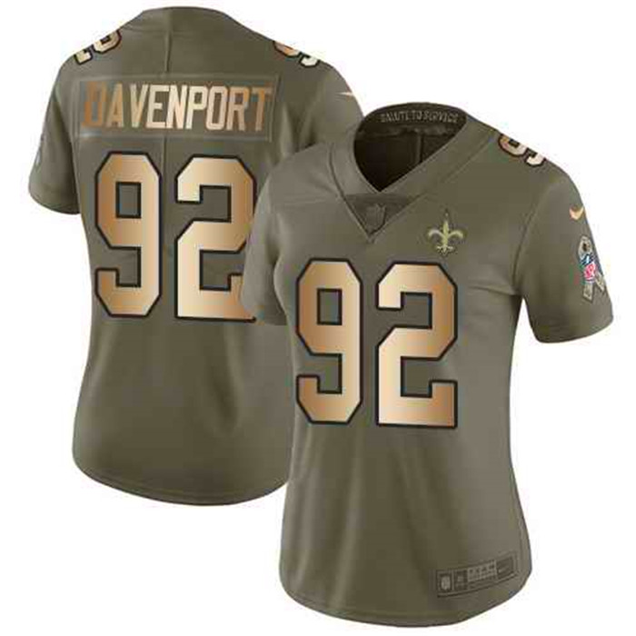 Saints 92 Marcus Davenport Olive Gold Women Salute To Service Limited Jersey