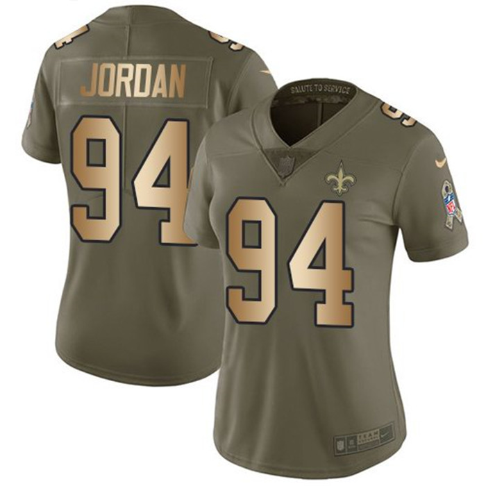 Saints 94 Cameron Jordan Olive Gold Women Salute To Service Limited Jersey