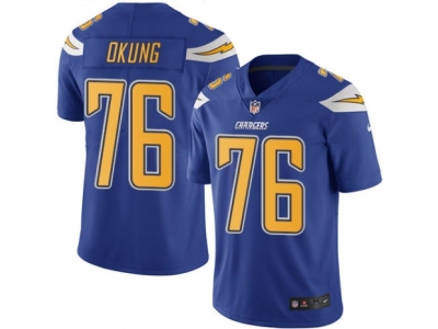 San Diego Chargers 76 Russell Okung Limited Electric Blue Rush NFL Jersey