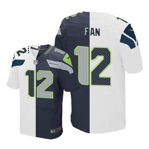 Seahawks 12 Fan White Steel Blue Men Stitched NFL Elite Split Jersey