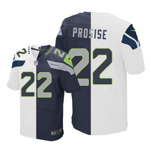 Seahawks 22 C J Prosise White Steel Blue Men Stitched NFL Elite Split Jersey