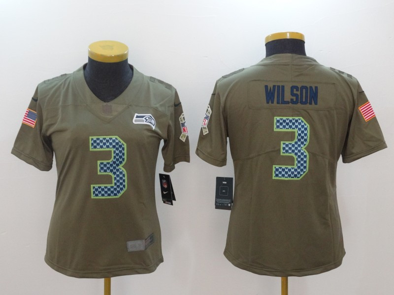 Seahawks 3 Russell Wilson Olive Women Salute To Service Limited Jersey