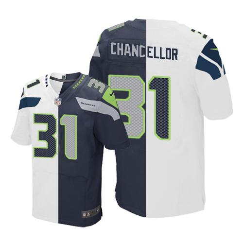 Seahawks 31 Kam Chancellor White Steel Blue Men Stitched NFL Elite Split Jersey