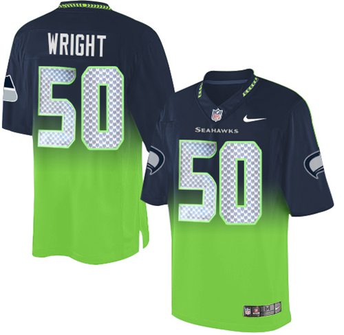 Seahawks 50 K J Wright Steel Blue Green Men Stitched NFL Elite Fadeaway Fashion Jersey