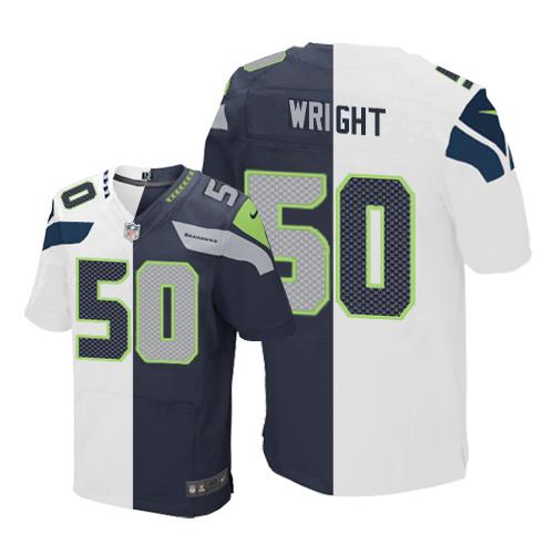 Seahawks 50 K J Wright White Steel Blue Men Stitched NFL Elite Split Jersey