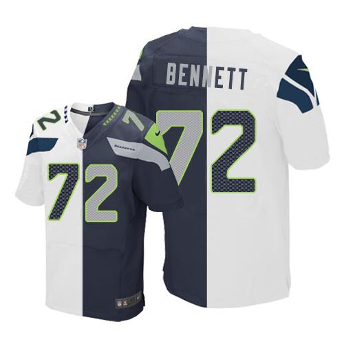 Seahawks 72 Michael Bennett White Steel Blue Men Stitched NFL Elite Split Jersey