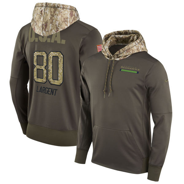Seahawks 80 Steve Largent Olive Salute To Service Pullover Hoodie
