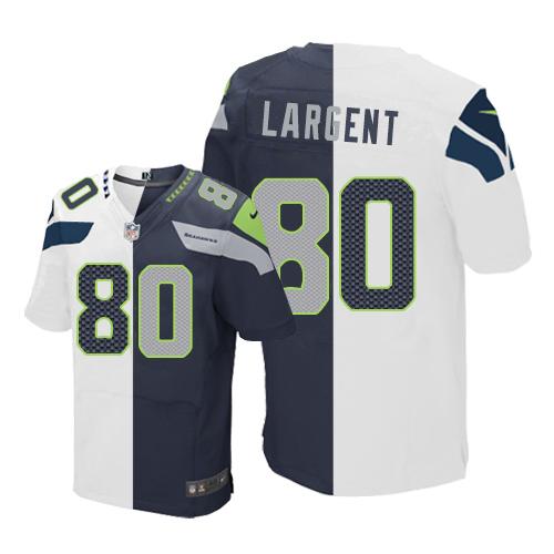 Seahawks 80 Steve Largent White Steel Blue Men Stitched NFL Elite Split Jersey