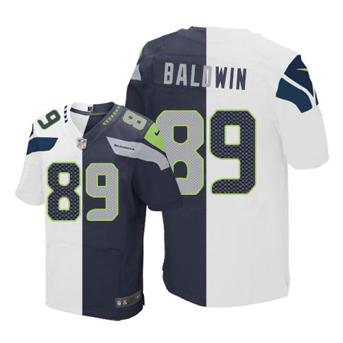 Seahawks 89 Doug Baldwin White Steel Blue Men Stitched NFL Elite Split Jersey
