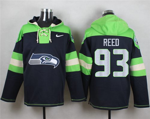 Seahawks 93 Jarran Reed Navy Blue Player Pullover NFL Hoodie