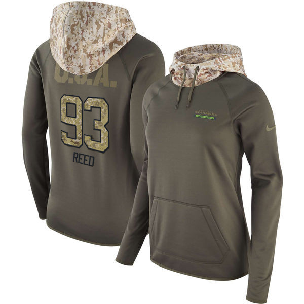 Seahawks 93 Jarran Reed Olive Women Salute To Service Pullover Hoodie