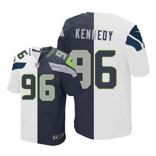 Seahawks 96 Cortez Kennedy White Steel Blue Men Stitched NFL Elite Split Jersey
