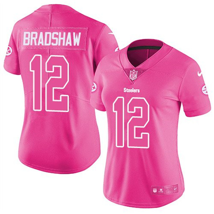Steelers 12 Terry Bradshaw Pink Women Rush Limited Jersey