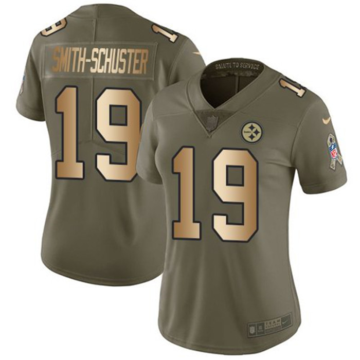Steelers 19 JuJu Smith Schuster Olive Gold Women Salute To Service Limited Jersey