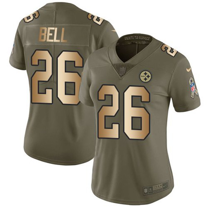 Steelers 26 Le'Veon Bell Olive Gold Women Salute To Service Limited Jersey