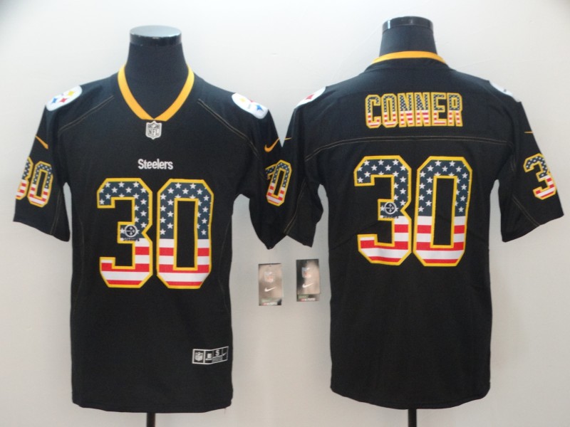 Steelers 30 James Conner Black USA Flag Fashion Limited Jersey