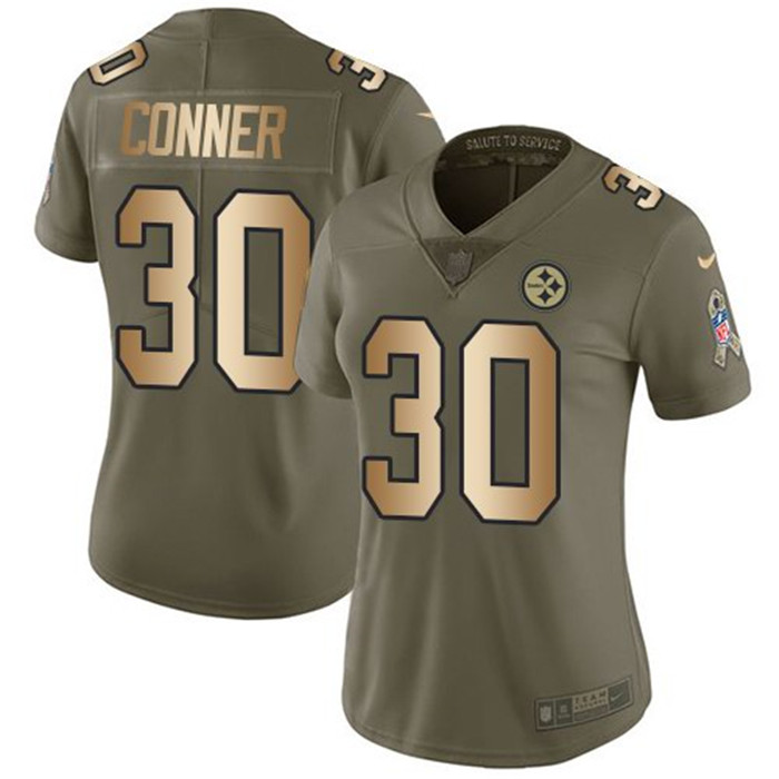 Steelers 30 James Conner Olive Gold Women Salute To Service Limited Jersey