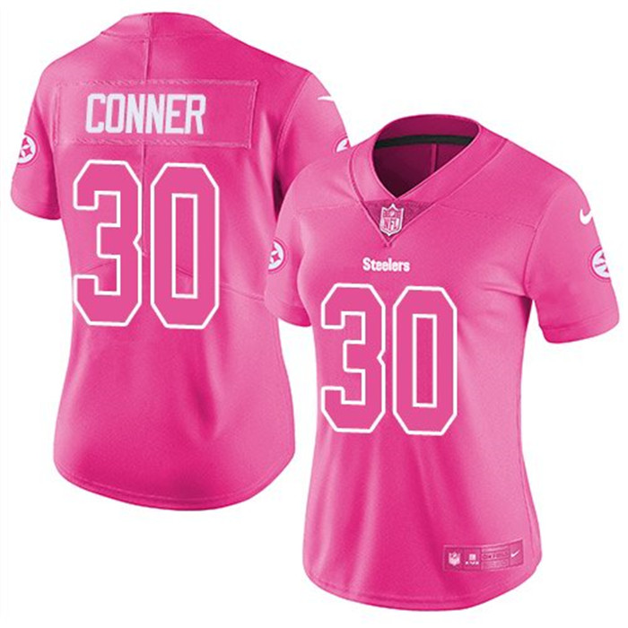 Steelers 30 James Conner Pink Women Rush Limited Jersey