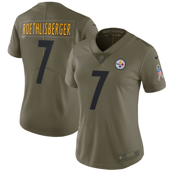  Steelers 7 Ben Roethlisberger Women Olive Salute To Service Limited Jersey