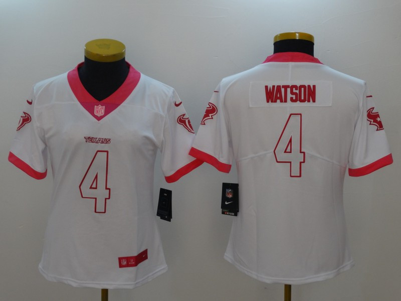 Texans 4 Deshaun Watson White Pink Women Vapor Untouchable Player Limited Jersey