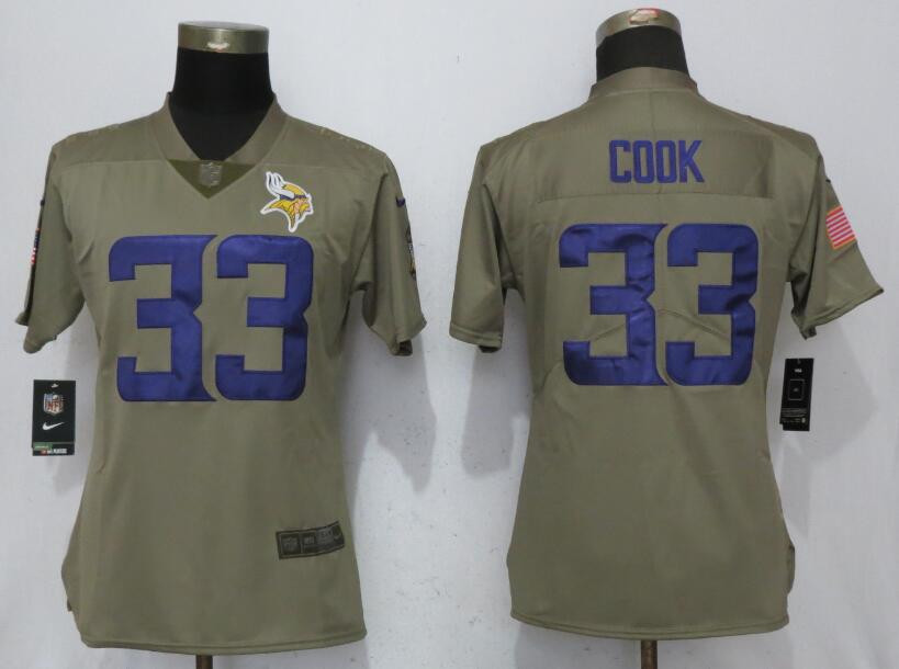Vikings 33 Dalvin Cook Olive Women Salute To Service Limited Jersey