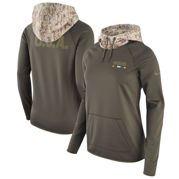 Women's Green Bay Packers Olive Salute to Service Sideline Therma Pullover Hoodie
