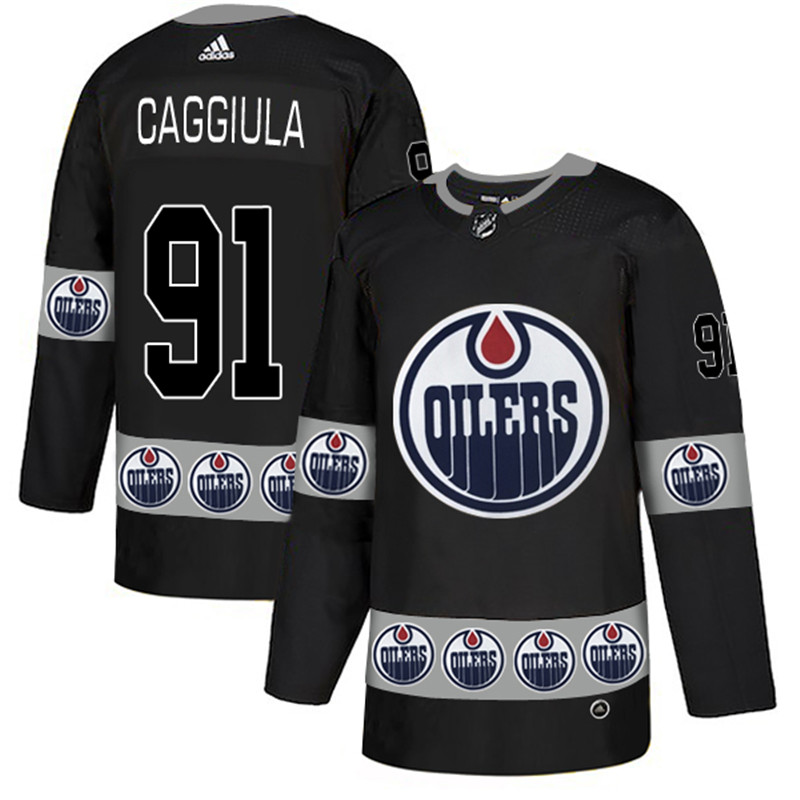 Oilers 91 Drake Caggiula Black Team Logos Fashion Jersey