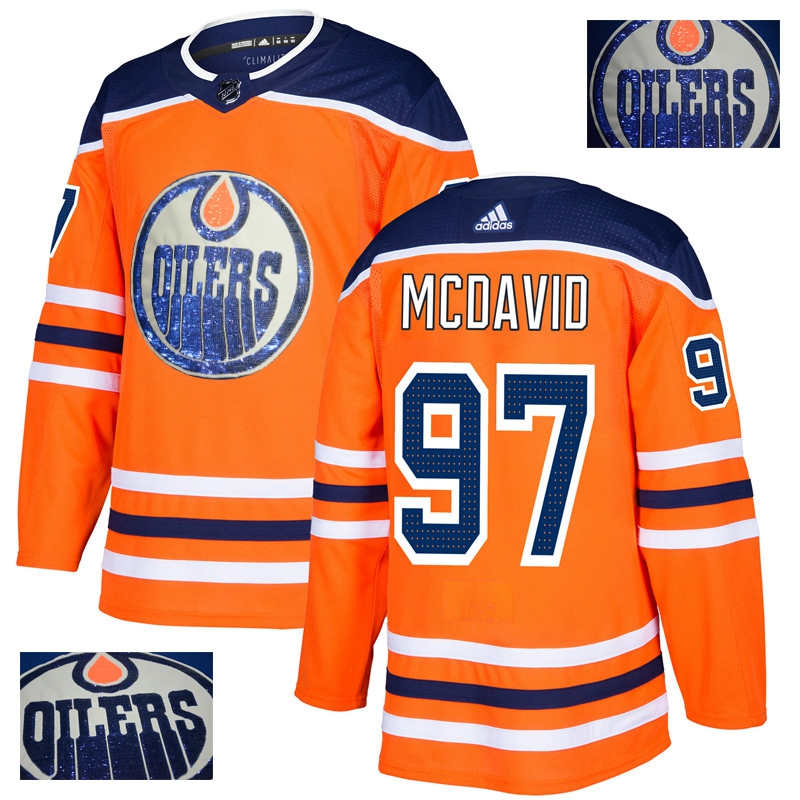 Oilers 97 Connor McDavid Orange With Special Glittery Logo Jersey