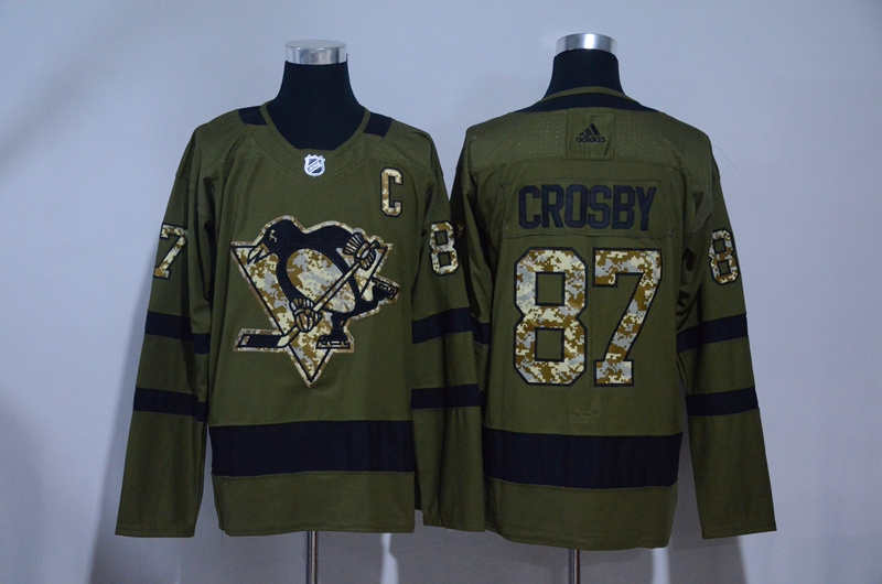 Penguins 87 Sidney Crosby Olive Green Jersey