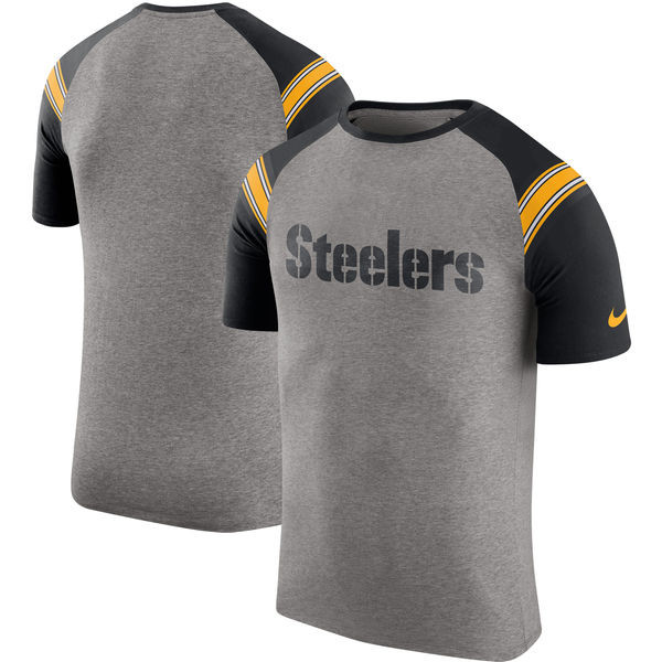 Pittsburgh Steelers Enzyme Shoulder Stripe Raglan T Shirt Heathered Gray