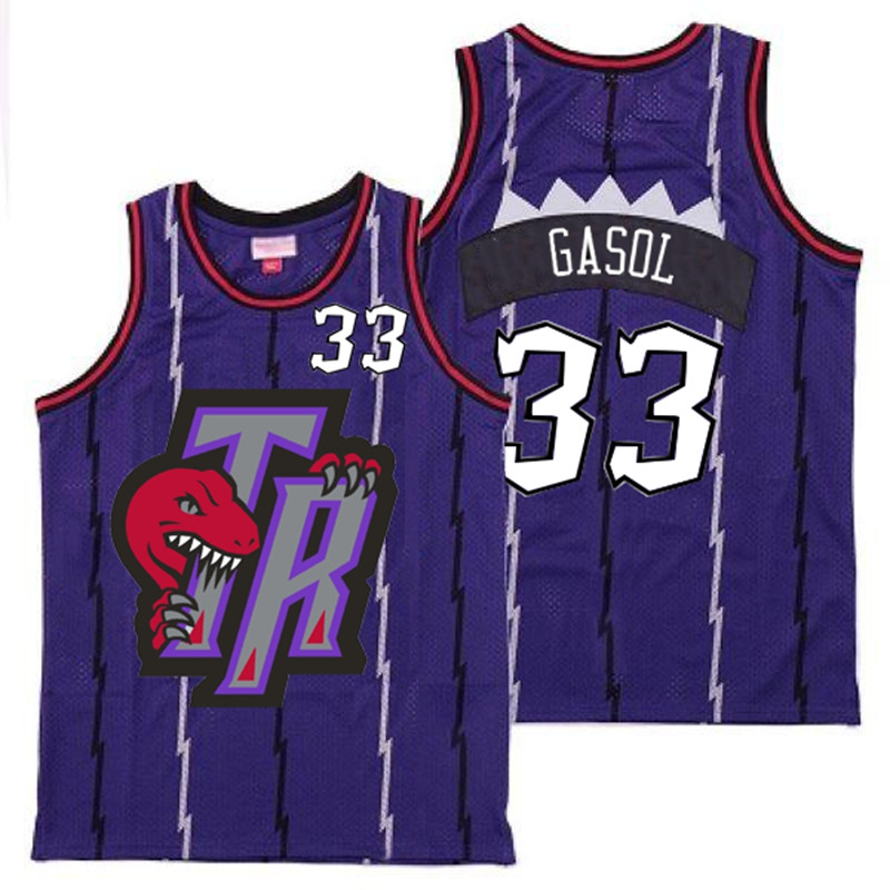 Raptors 33 Marc Gasol Purple Big Gray TR Logo Retro Jersey