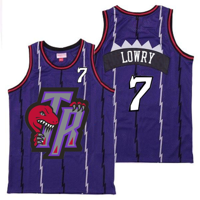 Raptors 7 Kyle Lowry Purple Big Gray TR Logo Retro Jersey