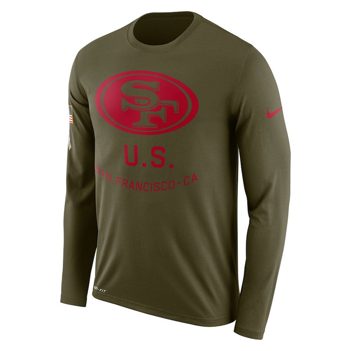 San Francisco 49ers Salute to Service Sideline Legend Performance Long Sleeve T Shirt Olive
