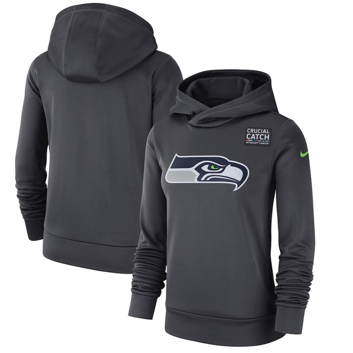 Seattle Seahawks Anthracite Women's Crucial Catch Performance Hoodie