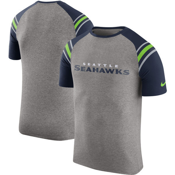 Seattle Seahawks Enzyme Shoulder Stripe Raglan T Shirt Heathered Gray