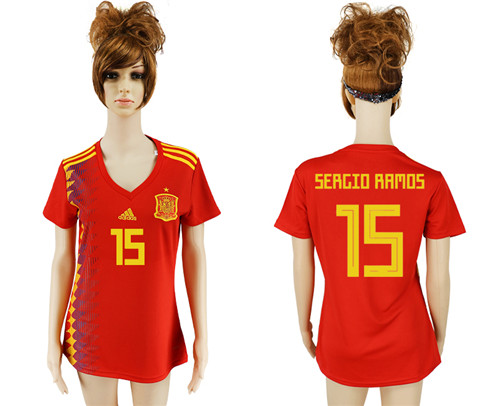 Spain 15 SERGIO RAMOS Home Women 2018 FIFA World Cup Soccer Jersey