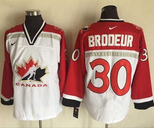 Team CA 30 Martin Brodeur White Red Throwback Stitched NHL Jersey