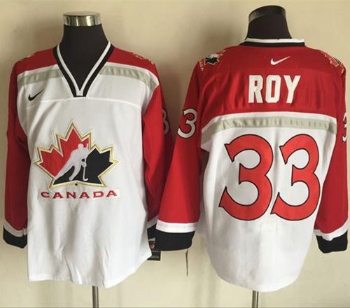 Team CA 33 Patrick Roy White Red Throwback Stitched NHL Jersey