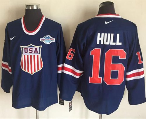 Team USA 16 Brett Hull Navy Blue 2014 Olympic Throwback Stitched NHL Jersey