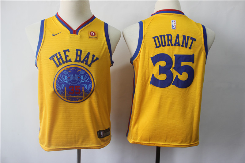 Warriors 35 Kevin Durant Gold City Edition Youth Swingman Jersey