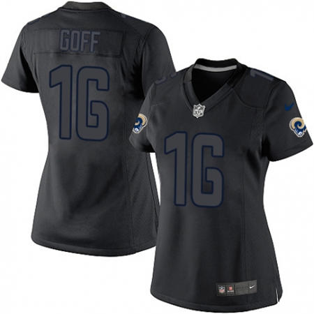 WoMen Los Angeles Rams 16 Jared Goff Limited Black Impact NFL Jersey