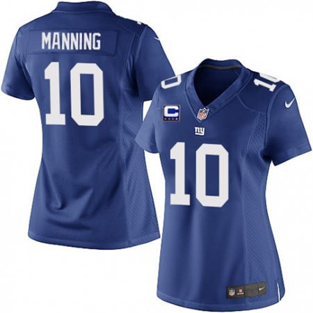 WoMen New York Giants 10 Eli Manning Royal Blue Team Color C Patch Stitched NFL Jersey